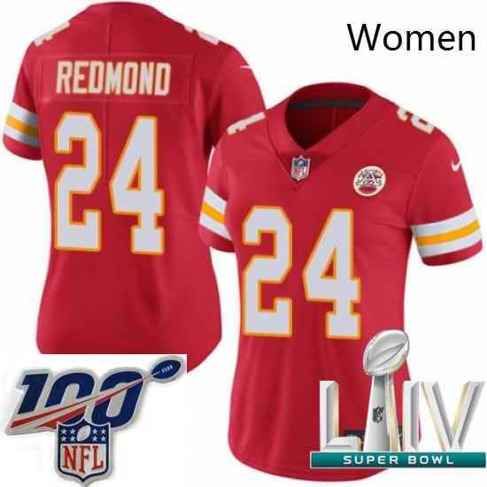 2020 Super Bowl LIV Women Nike Kansas City Chiefs #24 Will Redmond Red Team Color Vapor Untouchable Limited Player NFL Jersey